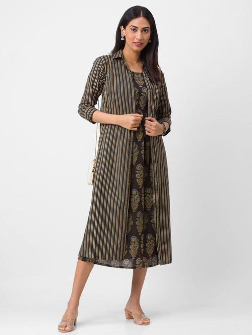 shirt collar striped a-line dress - 18346182 - Very Small Image - 1