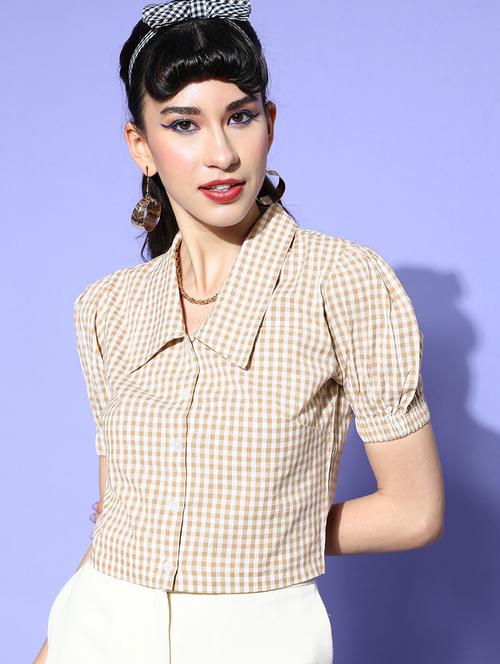 puff sleeved checkered top - 18346332 - Very Small Image - 1