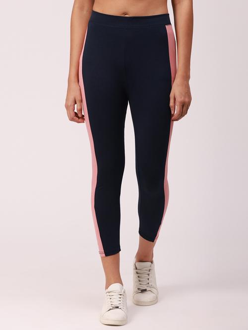 navy blue striped ankle length active wear tights - 18346496 - Very Small Image - 1