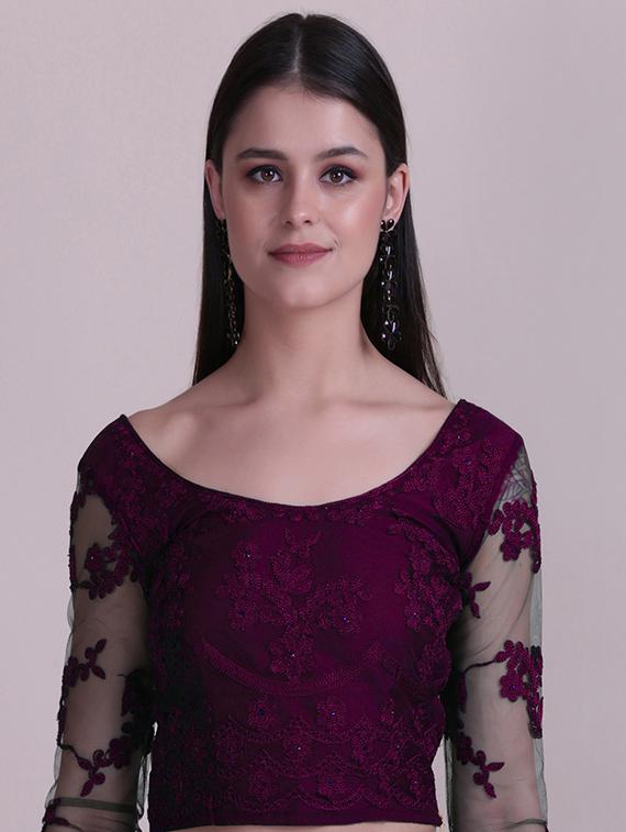 burgundy net flared lehenga - 18346606 - Standard Image - 3