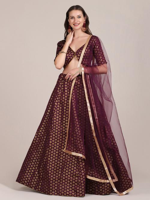 purple satin flared lehenga - 18346657 - Very Small Image - 1