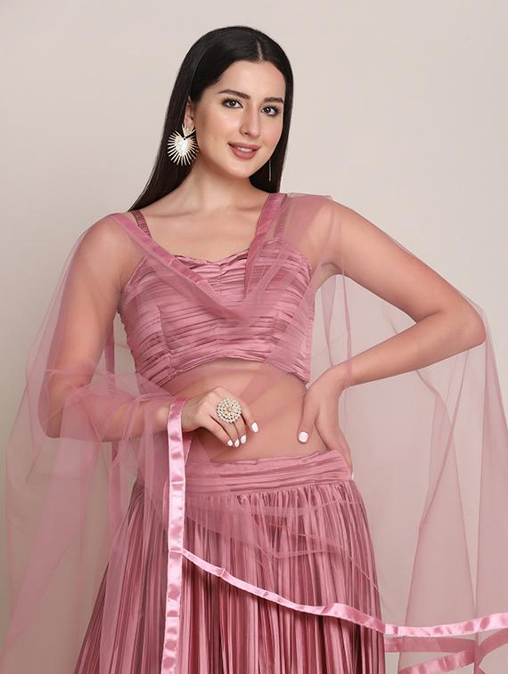 pink silk flared lehenga - 18346658 - Standard Image - 3