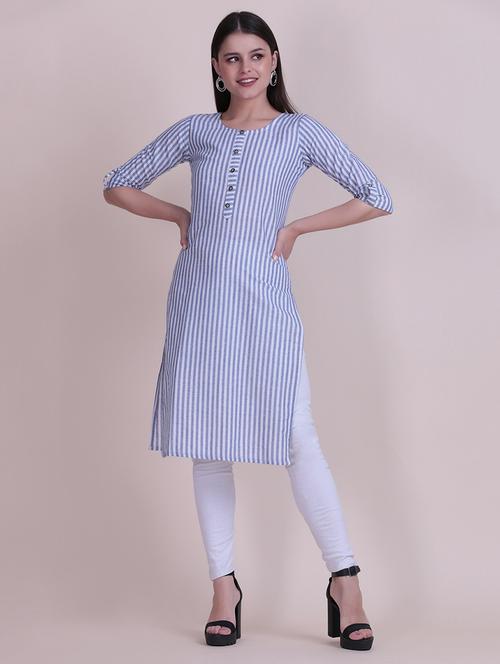 sky blue striped straight kurta - 18346710 - Very Small Image - 1