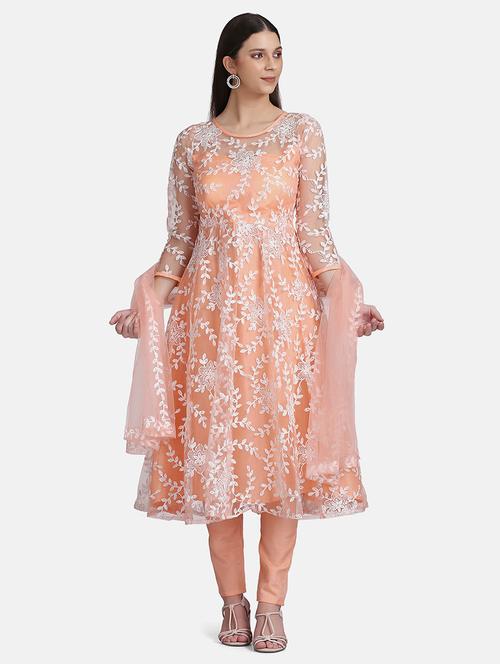 peach net semistitched suit - 18346723 - Very Small Image - 1