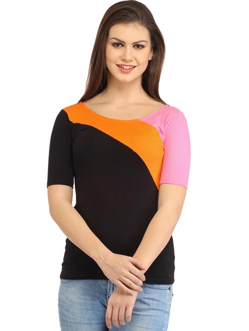three-fourth sleeved color-blocked regular top - 18347445 - Very Small Image - 1