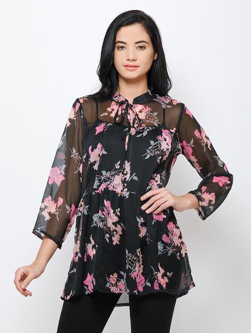 tie up neck floral top  - 18347576 - Very Small Image - 1