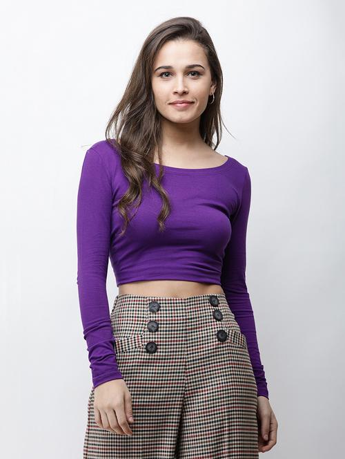 Long Sleeved Solid Crop Top - 18347672 - Very Small Image - 1