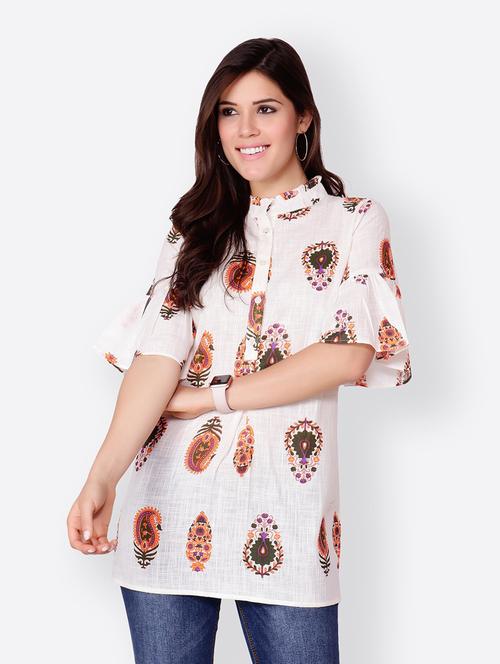 bell-sleeved printed regular tunic - 18347851 - Very Small Image - 1
