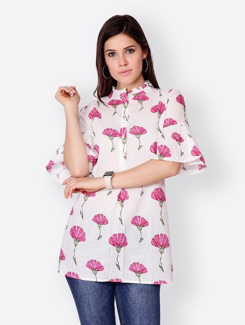 bell-sleeved printed regular tunic - 18347857 - Very Small Image - 1