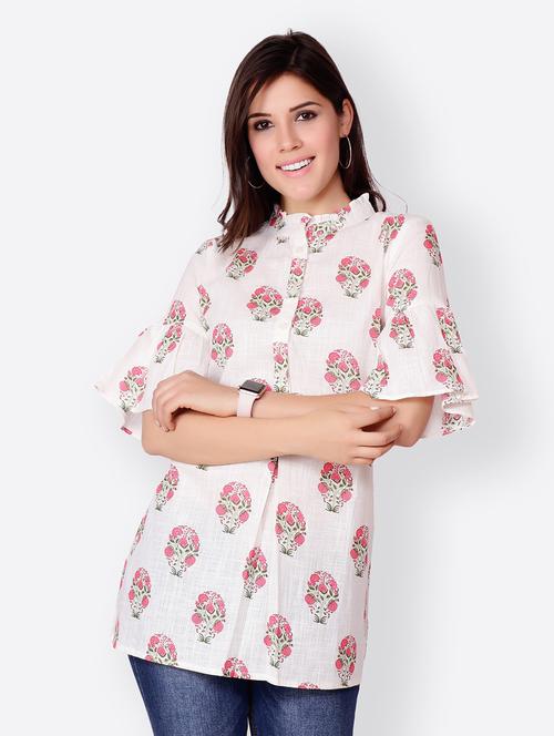 bell-sleeved printed regular tunic - 18347859 - Very Small Image - 1