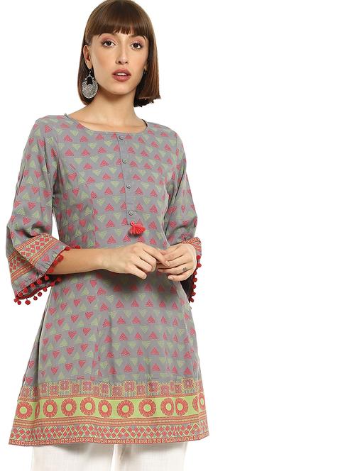 grey three-quarter flared sleeve printed tunic - 18348703 - Very Small Image - 1