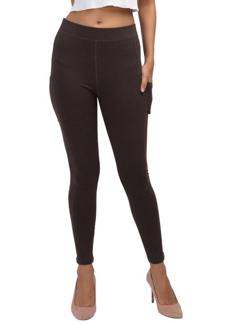 brown solid lycra legging - 18349183 - Very Small Image - 1