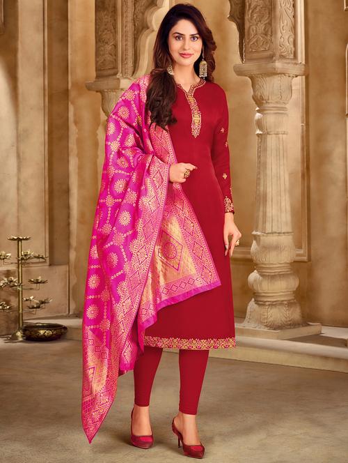 self design semi-stitched suit set - 18349348 - Very Small Image - 1
