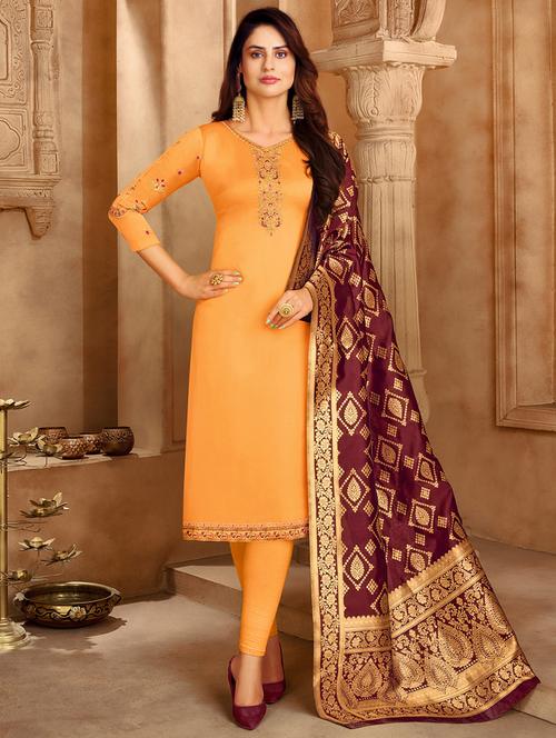 self design semi-stitched suit set - 18349349 - Very Small Image - 1