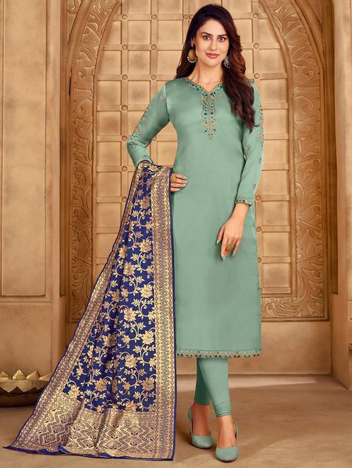 self design semi-stitched suit set - 18349351 - Very Small Image - 1