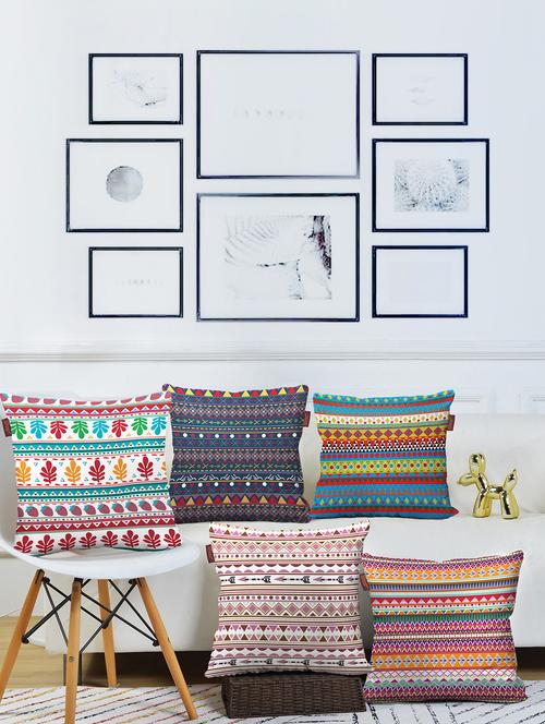 aerohaven set of 5 designer decorative throw pillow/cushion covers - cc138 - (18 inch x 18 inch, multicolour) - 18351104 - Very Small Image - 1