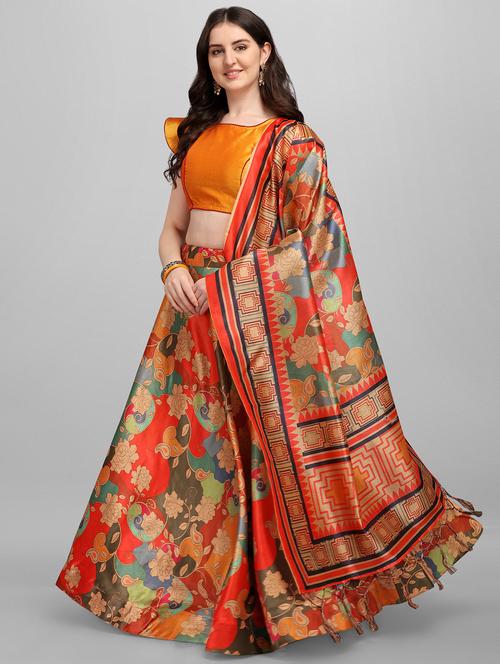 multi colored satin flared lehenga - 18351230 - Very Small Image - 1