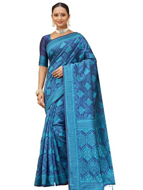 blue art silk saree with blouse - 18351379 - Very Small Image - 1