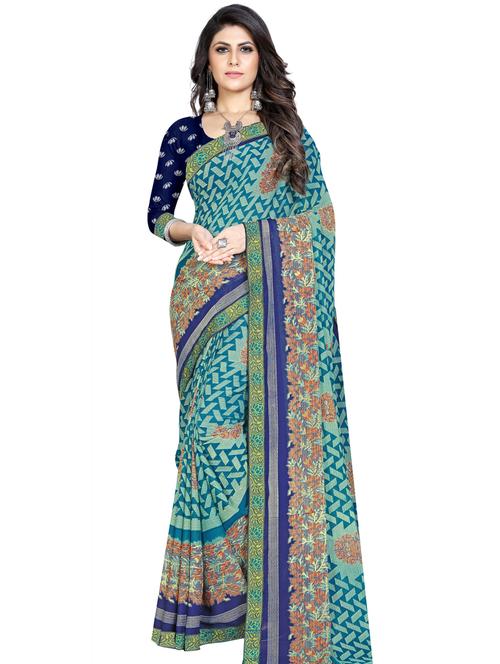 floral printed saree with blouse - 18351410 - Very Small Image - 1