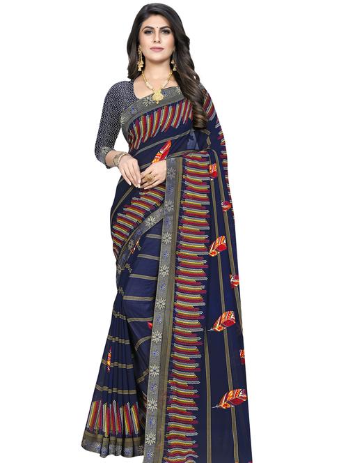 blue georgette printed saree - 18351647 - Very Small Image - 1