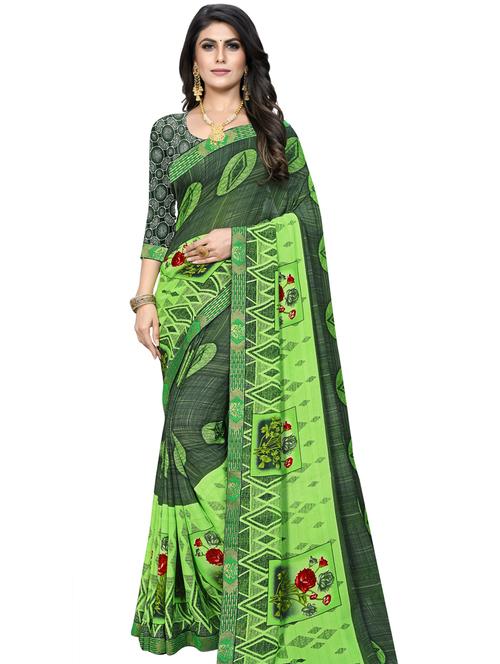 green georgette printed saree - 18351659 - Very Small Image - 1