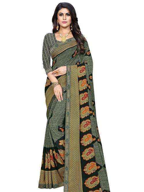 green georgette printed saree - 18351660 - Very Small Image - 1
