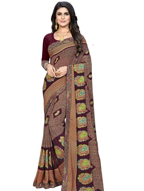 maroon georgette printed saree - 18351668 - Very Small Image - 1