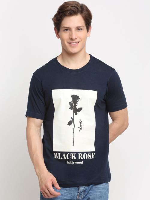 navy blue chest-printed t-shirt - 18351697 - Very Small Image - 1