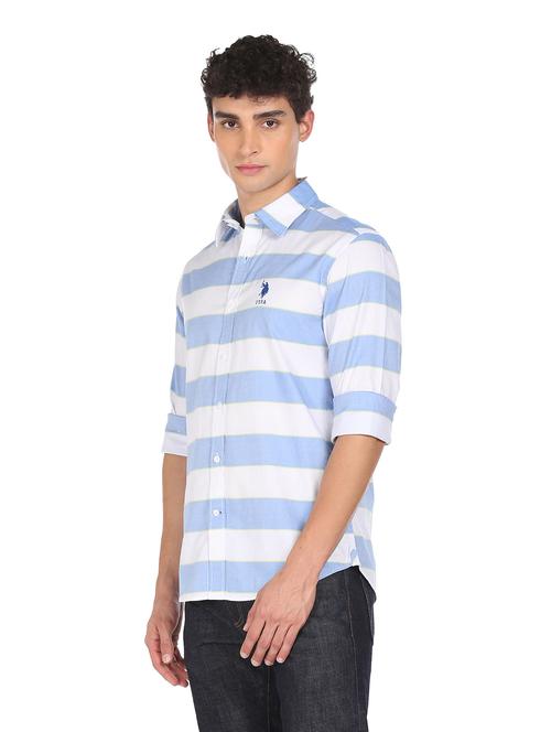 blue striped casual shirt - 18352057 - Very Small Image - 1