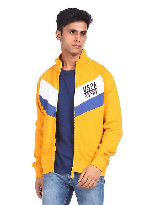 yellow color block casual jacket - 18352235 - Very Small Image - 1