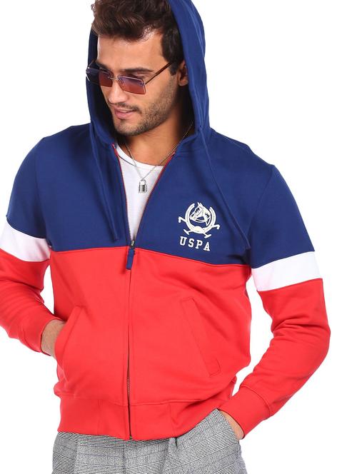 blue color block casual jacket - 18352236 - Very Small Image - 1