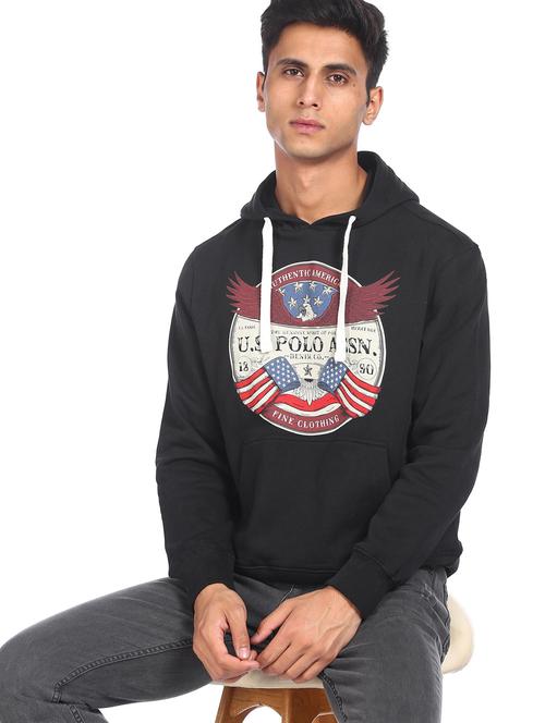 black front print hooded sweatshirt - 18352250 - Very Small Image - 1