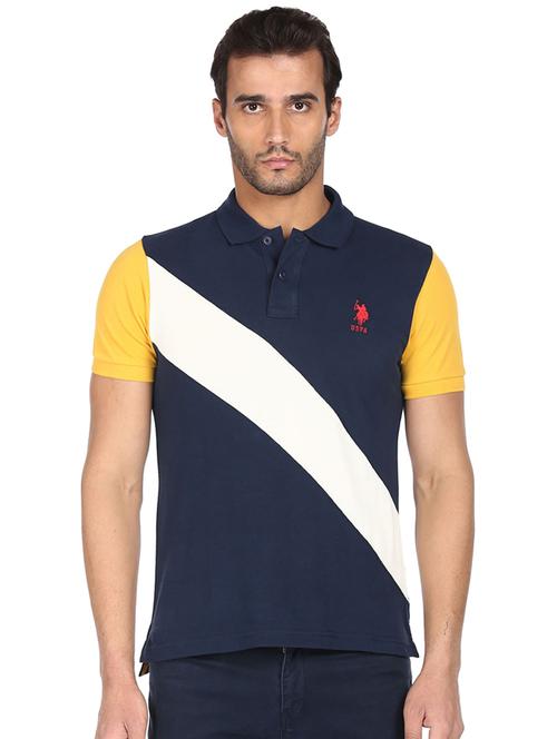 blue color-blocked polo t-shirt - 18352349 - Very Small Image - 1