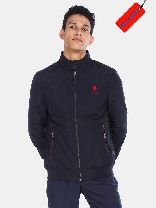 blue  color block reversible casual jacket - 18352643 - Very Small Image - 1