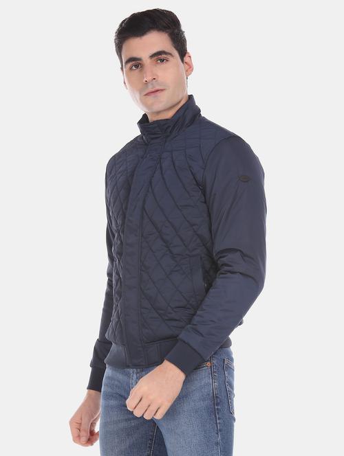 blue solid casual jacket - 18352661 - Very Small Image - 1