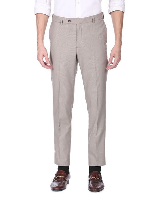 beige solid flat front formal trouser - 18352756 - Very Small Image - 1