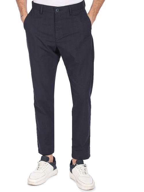 navy-blue checkered flat front trousers formal trouser - 18352775 - Very Small Image - 1