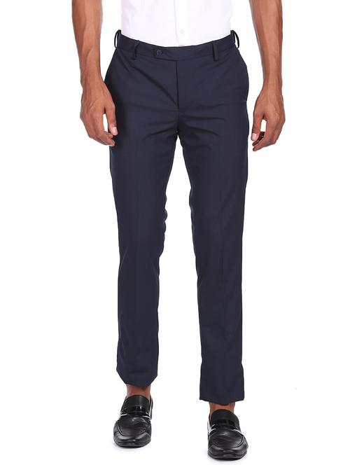 blue solid flat front formal trouser - 18352790 - Very Small Image - 1