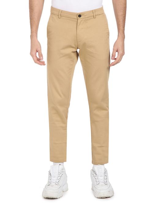 beige solid casual trouser - 18352924 - Very Small Image - 1