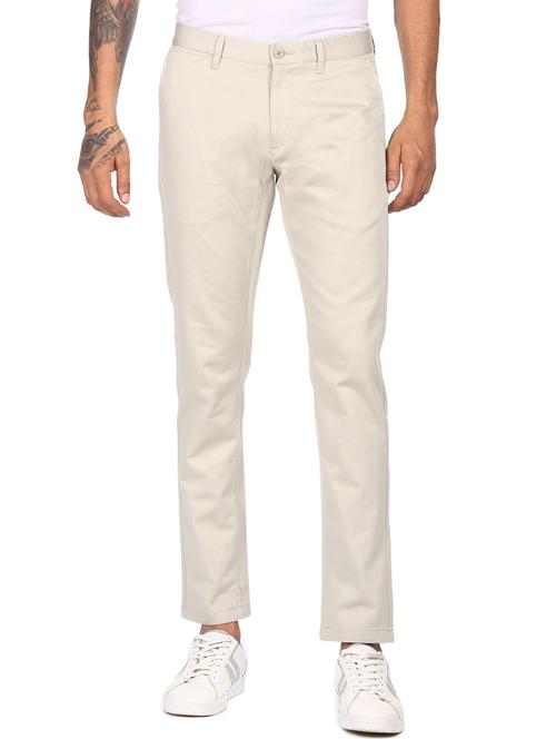 beige solid casual trouser - 18352983 - Very Small Image - 1