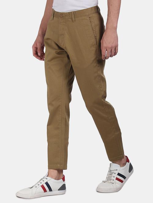 khaki solid casual trouser - 18353054 - Very Small Image - 1