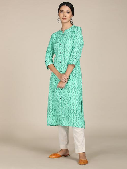 green rayon straight kurta - 18353100 - Very Small Image - 1