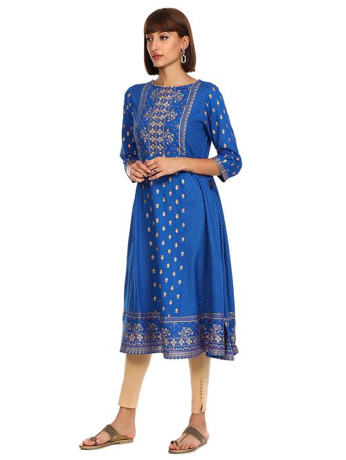 blue printed a-line kurta - 18353520 - Very Small Image - 1