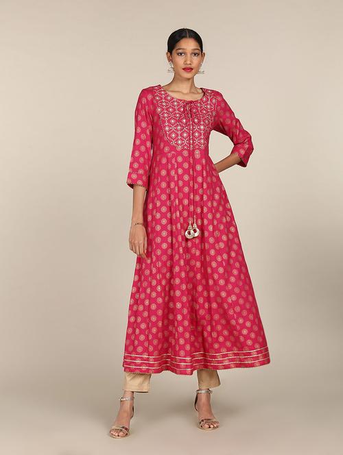 Pink Printed Anarkali Kurta - 18353598 - Very Small Image - 1