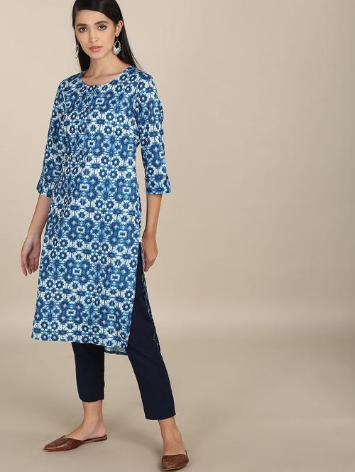 blue rayon straight kurta - 18353848 - Very Small Image - 1