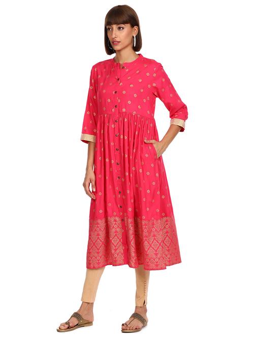 pink polyester a-line kurta - 18354103 - Very Small Image - 1