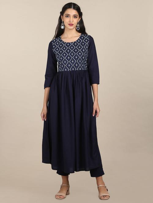 blue printed flared kurta - 18354265 - Very Small Image - 1