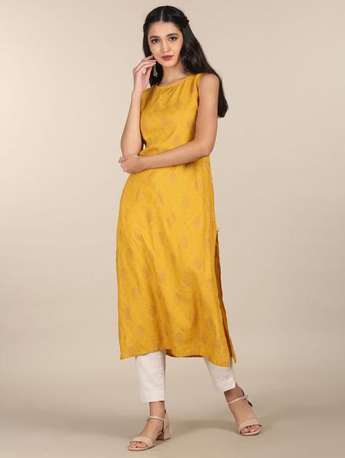 yellow printed straight kurta - 18354286 - Very Small Image - 1