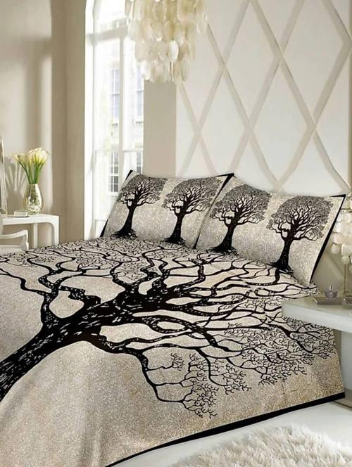 cotton 120 tc black printed double bed sheet with 2 pillow covers - 18354357 - Very Small Image - 1