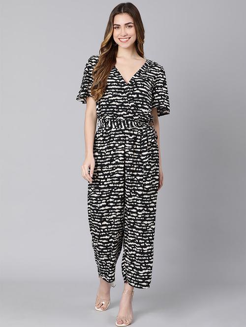 tie front printed full leg jumpsuit - 18354470 - Very Small Image - 1